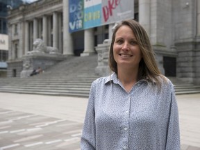 Synnöve Godeseth, owner/director of Location Fixer, outside the Vancouver Art Gallery, one of her company's more popular filming locations. Photo: Mike Bell