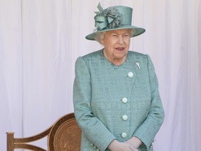 Queen Elizabeth II attends a ceremony to mark her official birthday at Windsor Castle on June 13, 2020 in Windsor, England.