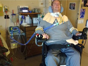 Eric Wegiel, 48, has ALS and has been a patient at George Pearson Centre for 12 years. He has only slight movement of his head. Every day until the COVID-19 pandemic restrictions took hold, his parents spent four hours a day, seven days a week with him, helping him with the most basic things since he can't even activate the red call bell on his wheelchair to call for help.