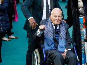 In this file photo taken on April 29, 2019 British actor Ian Holm poses on the red carpet arriving for the UK premiere of the film Tolkein in London. Sir Ian Holm, best known for roles in Chariots Of Fire and The Lord Of The Rings, has died at the age of 88, his agent said, June 19, 2020.