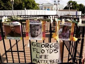 A makeshift memorial is pictured on the fence in front of the White House during a demonstration against racial inequality in the aftermath of the death of George Floyd.