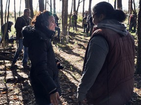 Danis Goulet (left) on the set of Night Raiders, a sci-fi thriller set in a military-occupied North America.