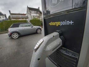 Electric vehicle charging station on Arbutus street in Vancouver.