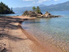 A pink sand beach on the Chelsea Estate in Vernon, British Columbia. The 234-acre property is up for sale.