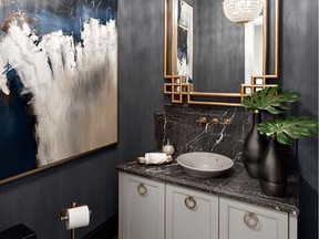 Highly accessorized powder room by Vancouver's Kalu Interiors.