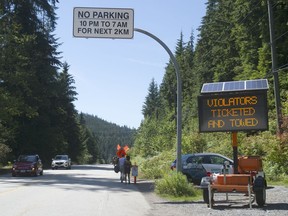 A parking sign along Bedwell Bay Road in Port Moody near Belcarra on July 20.