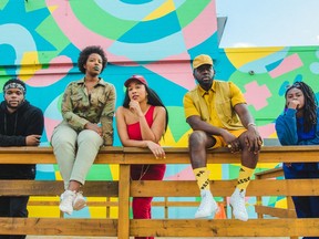 A Vines Festival Afro-Van Connect event. Mariam Barry, red dress, Dae Nneka, Kor Kase, Maggie Onedo and Tunji Taylor-Lewis are styling Stoxx Vintage.