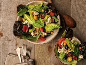 With its plump tomatoes, bell pepper, romaine, chickpeas and feta, Summer Greek-Style Salad will transport you to the Aegean. Photo: David McIlvride.