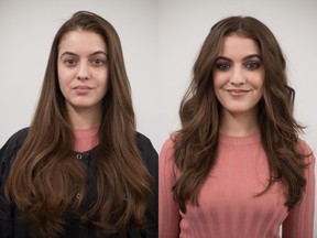 Malina Radu wanted a new look as she transitioned to the workforce. On the left is Malina before her makeover by Nadia Albano. On the right is her after. Photo: Nadia Albano