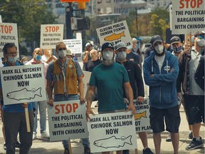 Local anglers expressed their frustration with Fisheries and Oceans Canada at a rally in downtown Vancouver July 6.