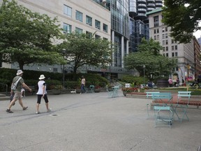 Lot 19 at 900 Cordova Street in Vancouver on July 28, 2020. Vancouver council will decide Wednesday on a proposed pilot project that would allow alcohol consumption in this and three other city-owned plazas for the rest of the summer.