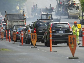 Road construction in Vancouver. The UBCM fears budget crunches at municipal halls in B.C. mean they won't be able to support an economic recovery from COVID-19.