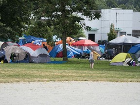 Tents fill the Southeast section of Strathcona Park in Vancouver, BC, July, 28, 2020.