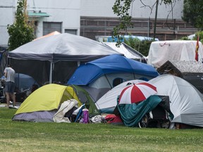 A woman found the victim, a 46-year-old man, wrapped in a blood-soaked towel at the corner of Raymur Avenue and Venables Street. Police believe he was stabbed inside a tent at Strathcona Park around midnight.