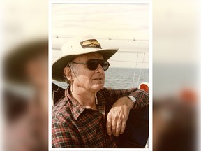 Marvin Creamer in an undated photo aboard the Globe Star, the 36-foot cutter he used to circumnavigate the globe. He was guided by the wind, waves, the sun by day, and the moon and stars by night.