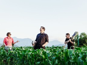 Joanie Loves Chachi is a Fraser Valley pop-punk band comprised of Dean Young, black button-up, Barry Higginson, pink shirt, and Norm Thody.