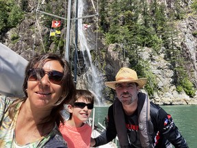 Christof Marti, his wife Andrea and son Leonardo enjoy the sights of Desolation Sound, including some of the many waterfalls encountered on their two-week adventure.