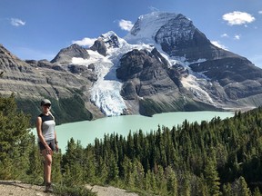 The writer, Pamela Roth along the Berg Lake Trail.