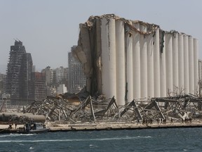 A heavily damaged silo at the city’s port, the site of the Aug. 4, 2020 massive explosion, as seen on Aug. 8 in Beirut, Lebanon.