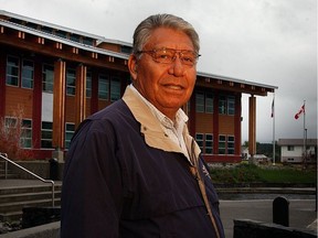 Joseph Gosnell, president of the Nisga'a Lisims, Officer of the Order of Canada and elder statesman of the Nisga'a First Nation poses outside the Nisga'a government centre in New Aiyansh, B.C. in 2004.