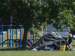 Part of the growing tent city in Strathcona Park.