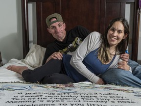 Brad Wernicke and Becky Bird in their 'hotel' room.