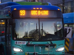 A UBC B-Line bus that currently operates along what is known as the Broadway Corridor.