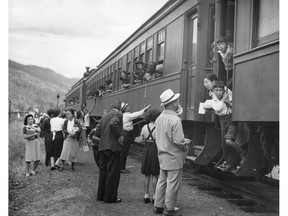 Japanese-Canadians leaving the Vancouver area after being prohibited by law from entering a "protected area" within 100 miles of the coast in B.C.