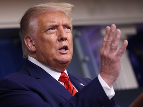 U.S. President Donald Trump speaks to the media during a news conference in the briefing room at the White House on August 31, 2020 in Washington, DC.