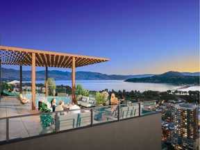 Bertram at Bernard Block will offer a total of 257 studio, one- and two-bedroom condominium homes ranging from 312 sq. ft. to 968 sq. ft. in a 34-storey tower overlooking Lake Okanagan in downtown Kelowna.