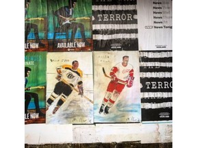 Poster of Willie O'Ree and Gordie Howe on the streets of Vancouver. Original pastel on paper by Robbie Miller.