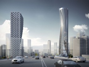 Rendering showing 55-storey tower proposed for 601 Beach Crescent at the north end of the Granville Bridge.