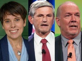 Green Leader Sonia Furstenau, Liberal Leader Andrew Wilkinson and NDP Leader John Horgan.