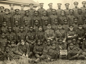 Members of No. 2 Construction Battalion, Canada's first and only Black Battalion, are seen in a photo from November 1916.