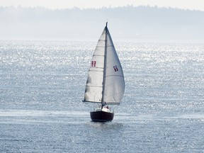 A sail boat is seen sailing off the shore of Vancouver Island in March 2013.
