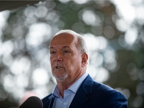 NDP Leader John Horgan speaks during a campaign stop in Coquitlam on Sept. 25. A provincial election will be held on October 24.