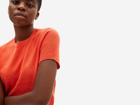 Cashmere tee in heathered currant, $135 at Everlane, everlane.com.