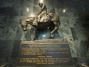 The Law Society of B.C. had this statue of Sir Matthew Baillie Begbie removed from the lobby of their Vancouver offices.