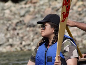Jodi Harry at the Tla' amin Nation's 19th Pulling Together canoe journey near Powell River on July 16, 2019.