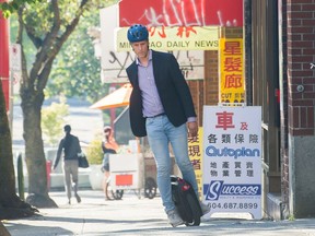 Gary Saville with his electric unicycle in Vancouver. Saville is an electric unicycle rider who has been stopped by police several times for riding his unicycle.