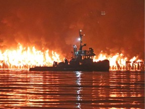 A large fire ripped through New Westminster's Pier Park on Sunday night.