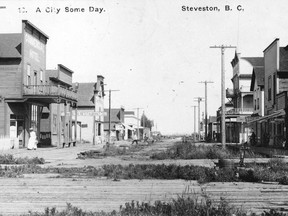 Postcard of Steveston in 1908. Vancouver Archives AM54-S4-: Out P676.2. For John Mackie [PNG Merlin Archive]