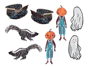 Some of Keely O'Brien's illustrations for Gateway Theatre's paper theatre kit Hallows' Eve.