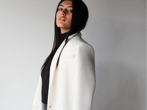 A model wears garments from the Canadian brand EmmyDeveaux.