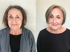 Clare Hofley wanted to celebrate her 85th birthday in style and treated herself to a makeover. On the left is Clare before her makeover by Nadia Albano, on the right is her after.