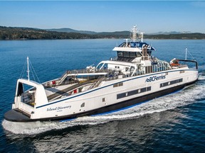 The Island Discovery is one of two electric-hybrid Island class ferries currently in service, operating on the the Powell River — Texada Island route.