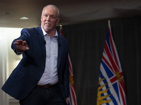 NDP Leader John Horgan at the launch of his party's campaign platform in downtown Vancouver on Tuesday.