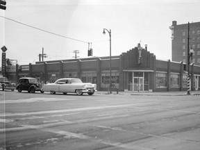 Oscar's steakhouse and the Palomar Ballroom at the SW corner of Burrard and Georgia, March 6, 1955.