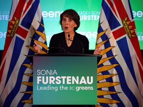 Sonia Furstenau, Leader of the B.C. Green Party, speaks at a news conference following the provincial election results in Victoria.