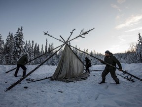 Supporters of the Wet'suwet'en hereditary chiefs and who oppose the Coastal GasLink pipeline set up a support station at kilometre 39, just outside of Gidimt'en checkpoint near Houston B.C., on Wednesday January 8, 2020.